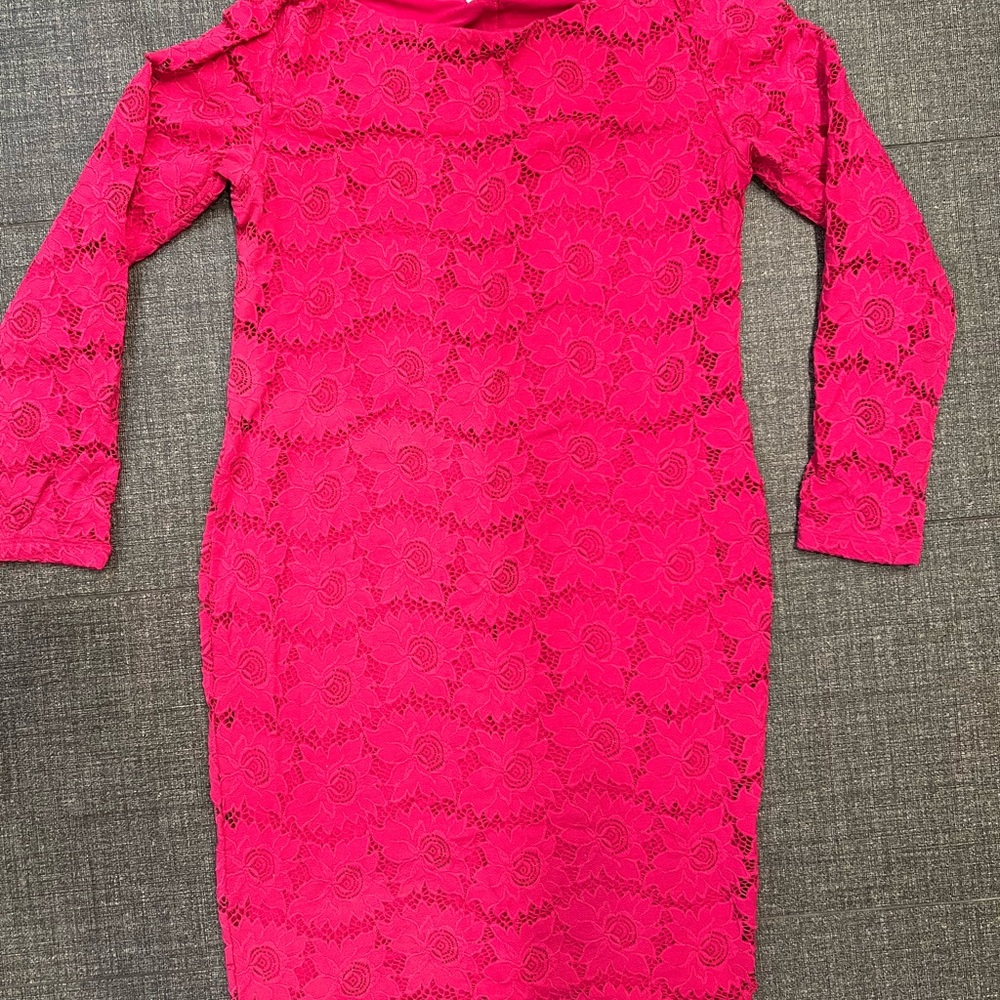 Ingrid and Isabel lace midi tailored maternity dress in pink size medium - Picture 9 of 10